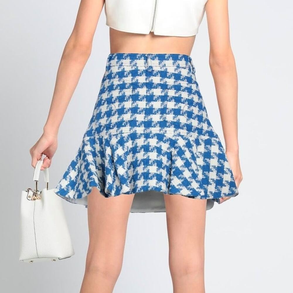Sandro Sixtine Houndstooth Bouclé Tweed Mini Skirt Blue White Small 4 - Picture 2 of 12